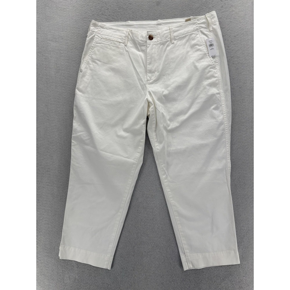 Gap Khakis High Rise Straight Pants Womens 14P White Twill Crop Stretch Workwear